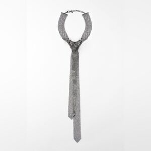 NWT Zara Rhinestone Elegant Silver Mesh NeckTie Necklace